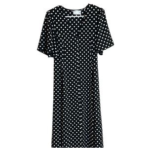 ASOS Black & White Polka Dot Dress MIDI/Maxi length.Button Up. Tie Back
